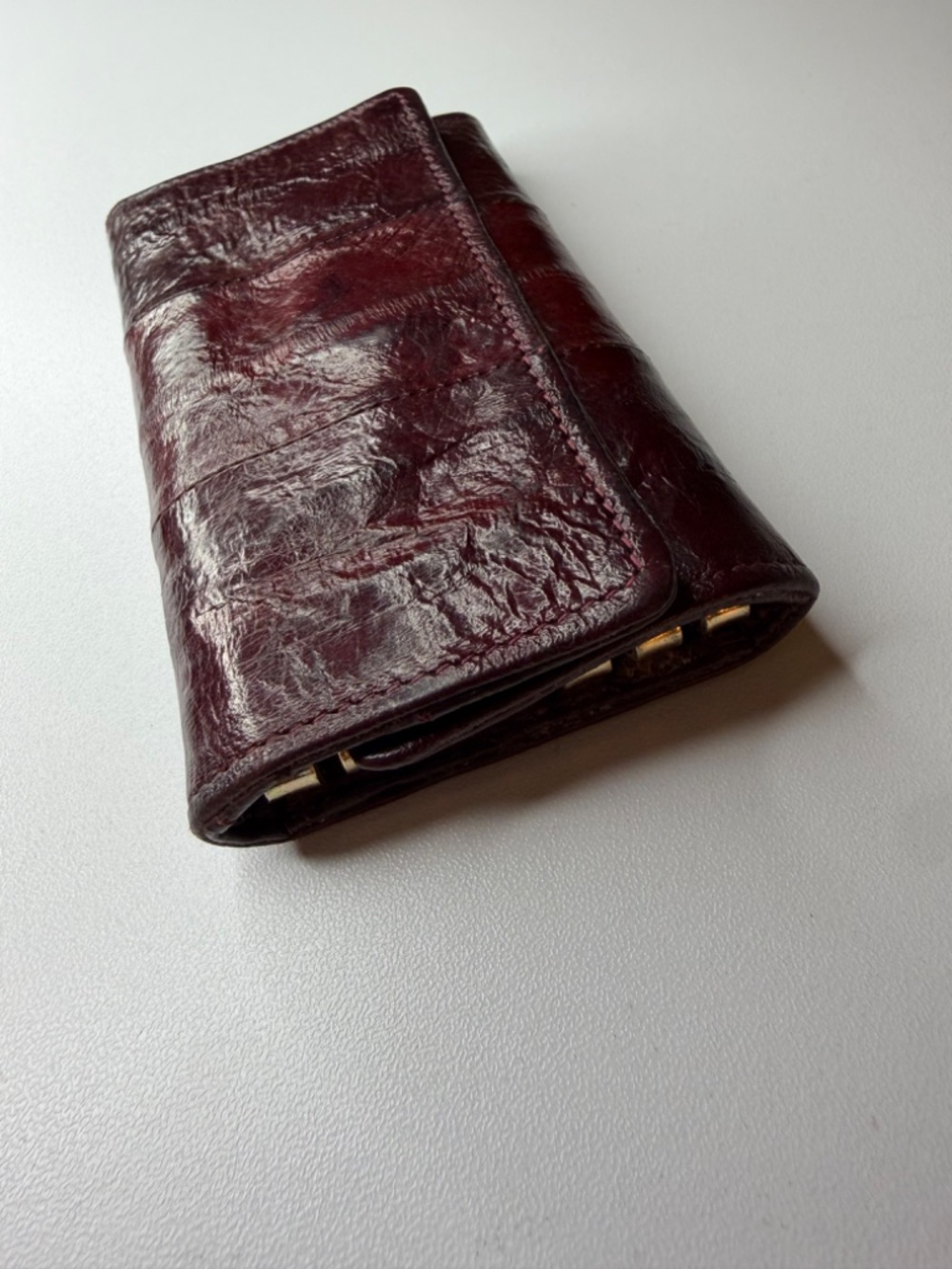 Vintage Burgundy Red Genuine Eel Skin Leather Key Wallet w/ Zip Pouch - Picture 2 of 14